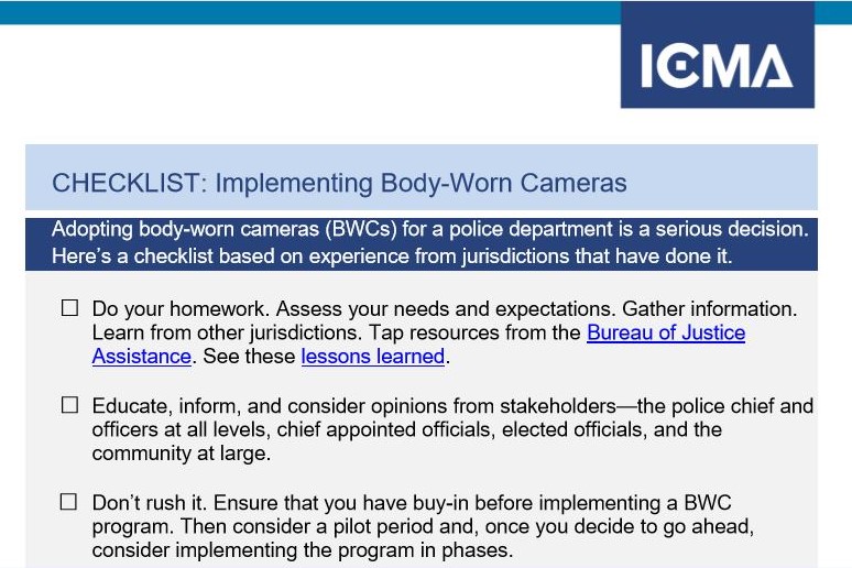 Implementing BodyWorn Cameras Checklist